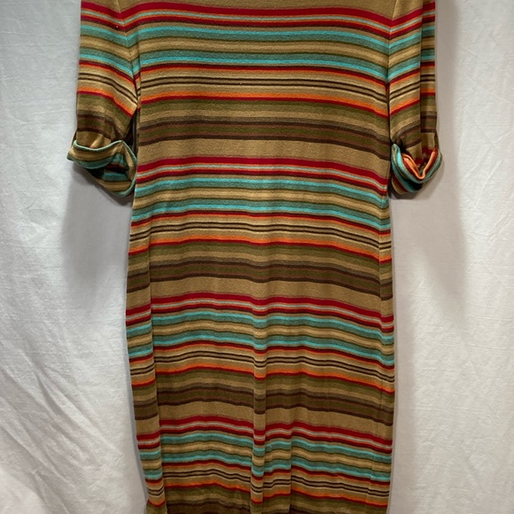 LAUREN RALPH LAUREN COTTON STRIPED BUTTON TAP SLEEVE SCOOP STRETCH DRESS SIZE PL - Picture 6 of 8